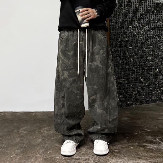 徐太浪【复古迷彩 立体裁剪】加绒工装裤男秋冬款宽松直筒休闲裤 商品图3