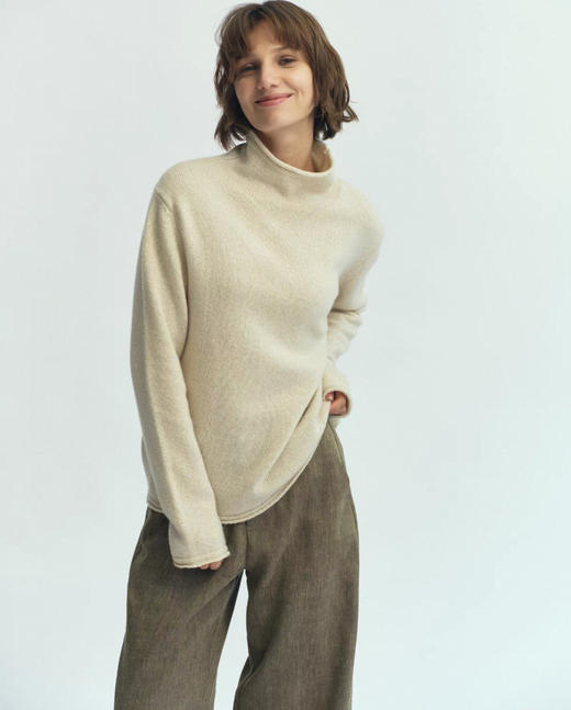 JAI 25AW 雾蓝灰/奶油白高领花纱羊绒毛衣 商品图10