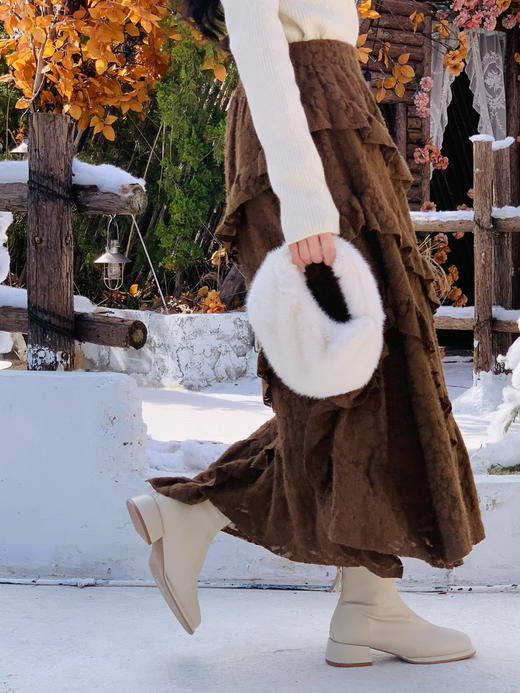 【百图lulu定制】【旋转半裙】荷叶边 螺旋 绒感蕾丝半裙 商品图3