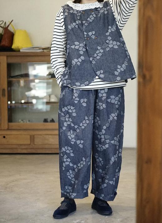 Tumugu 提花织图案阔腿裤休闲裤(2色可选) 商品图7