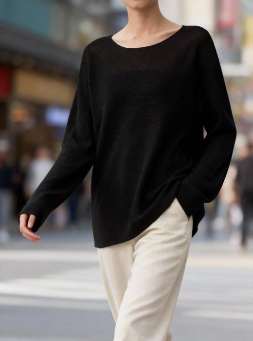 真丝绵羊毛大圆领H型套头衫 商品图3