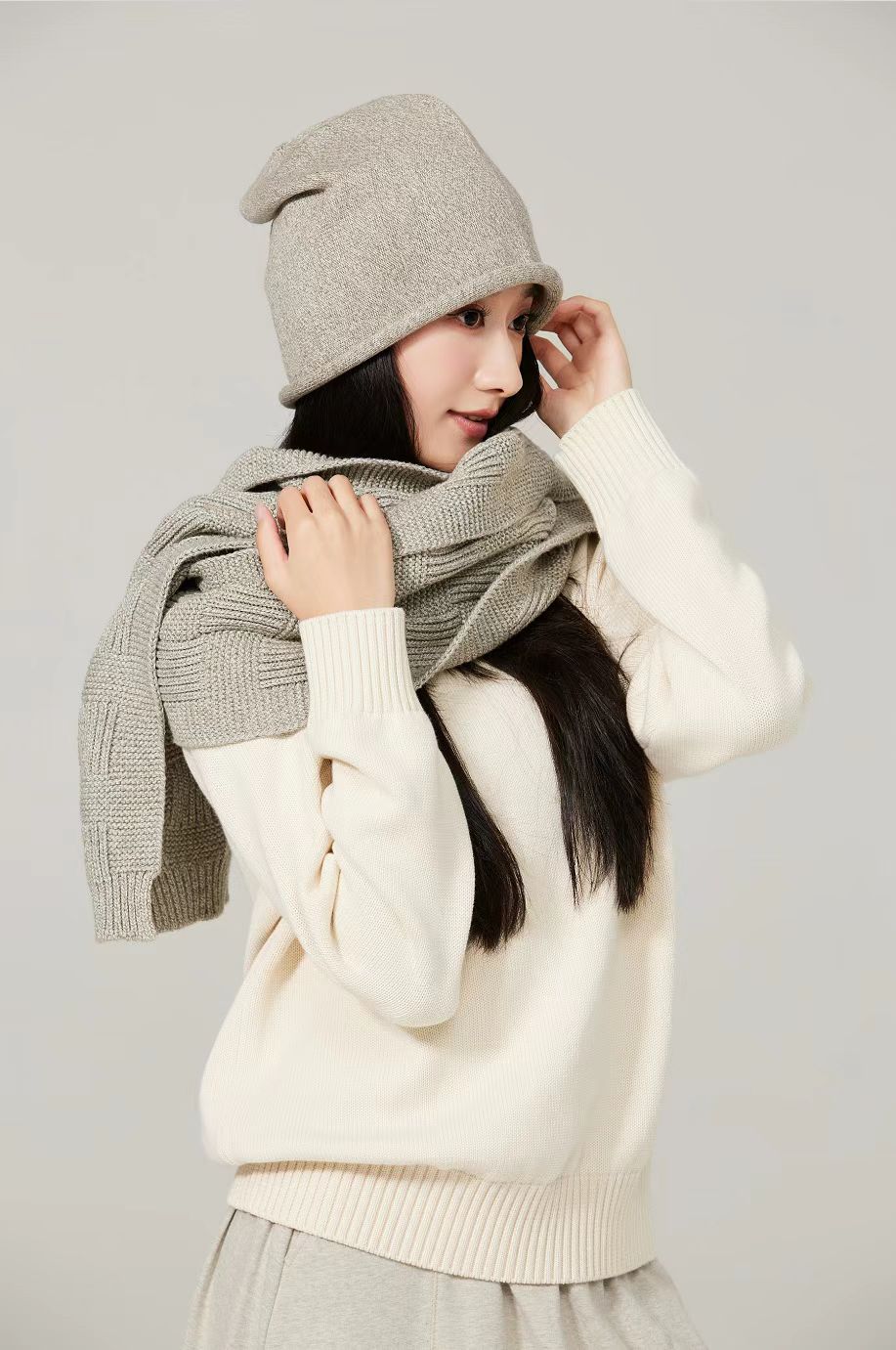 素道有机彩棉纯棉灰色针织围巾