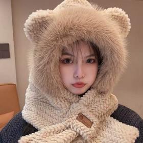 【可爱保暖❗️仿狐狸毛绒帽】一件顶三件，亲肤包裹温暖护颈，加绒加厚循环琐温，柔软温暖不宜掉毛，秋冬季东北骑车冬天围脖保暖2025新款QQ