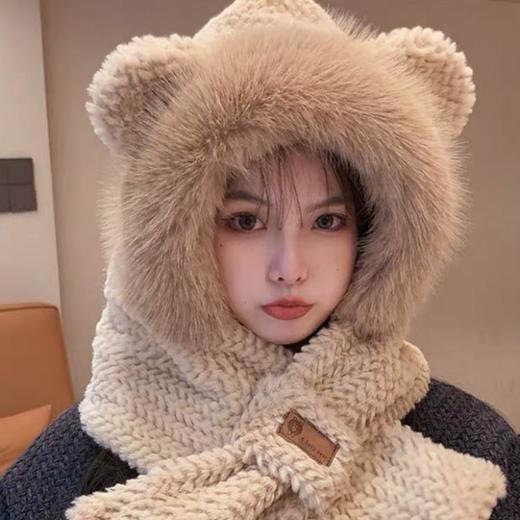 【可爱保暖❗️仿狐狸毛绒帽】一件顶三件，亲肤包裹温暖护颈，加绒加厚循环琐温，柔软温暖不宜掉毛，秋冬季东北骑车冬天围脖保暖2025新款QQ 商品图0
