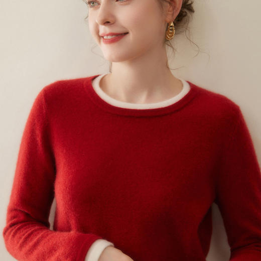 「高货rig」全新升级【铂金会员422/天猫569/差价147】(05355)洛诗琳气质假两件羊绒衫2025冬季新款显瘦百搭针织毛衣女 商品图0