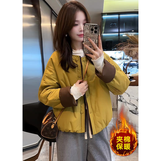 撞色高级感！轻薄夹棉短外套！2025秋冬韩系新款时尚洋气棉服上衣！ 商品图1