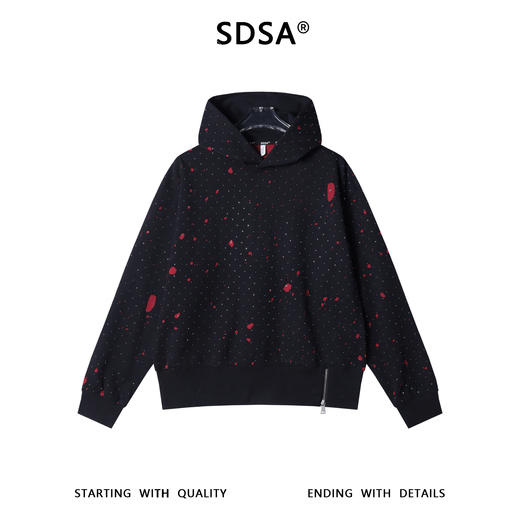 WY1456SDSA秋冬新款痞帅男装潮牌烫钻撞色割破连帽卫衣下摆拉链设计百搭 商品图1