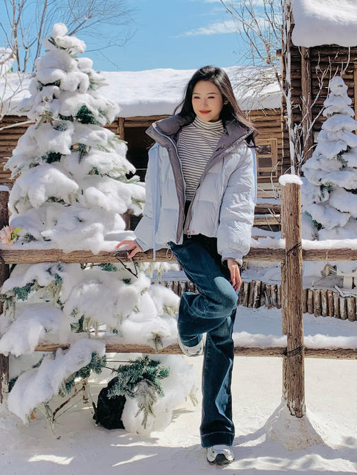 【百图lulu定制】【阳光羽绒服】清新 自然 双拼色 连帽（可拆卸）短款羽绒服 商品图4