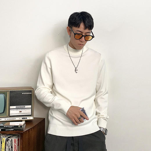 徐太浪【基础款 百搭叠穿】半高领毛衣男秋冬大码休闲针织衫上衣 商品图1