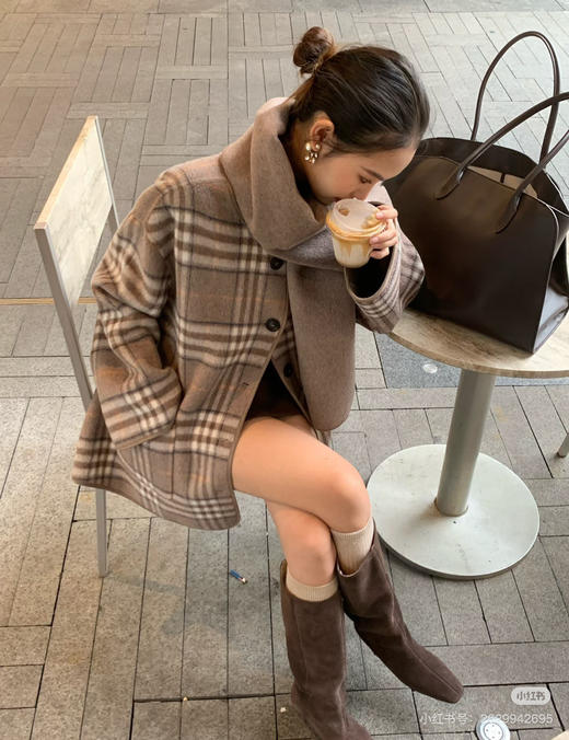 原单双面可穿❗️Fabriqu*e泰晤士双生格纹带围巾羊绒羊毛毛呢斗篷大衣111711 商品图1