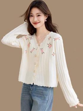 【韩系毛衣】2025法式温柔风花朵针织毛衣开衫-喜出