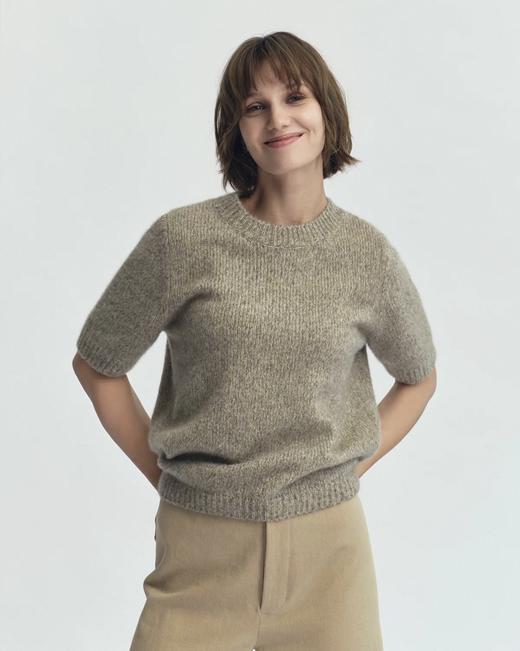 Jai 麦秆色丝羊绒短袖上衣 商品图0