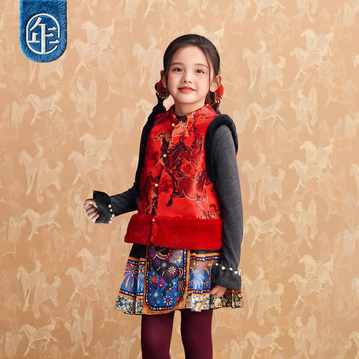 徐悲鸿联名年衣童装新中式唐装马甲亲子装冬儿童大展鸿图中式马甲 商品图3