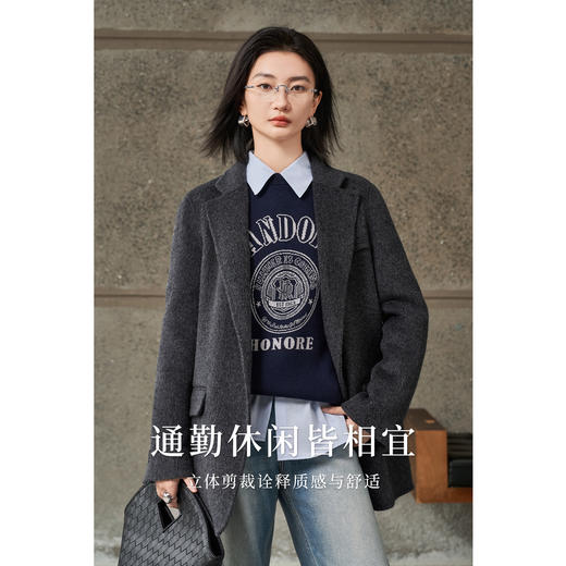 剩S/XL/M/XXL 【静奢系列】米思阳2026春季新款高级感驼绒羊毛蚕丝混纺西装式舒适保暖毛呢外套大衣女4129 商品图1