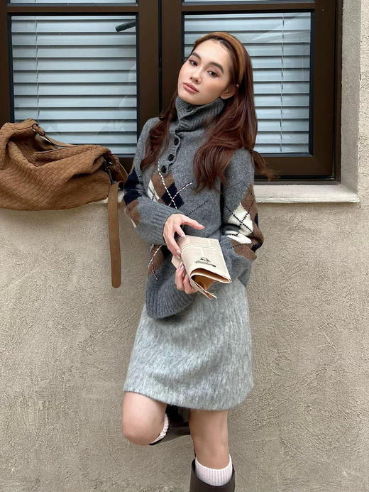 F**E家同款复古菱格提花羊毛针织混纺毛衣 商品图7