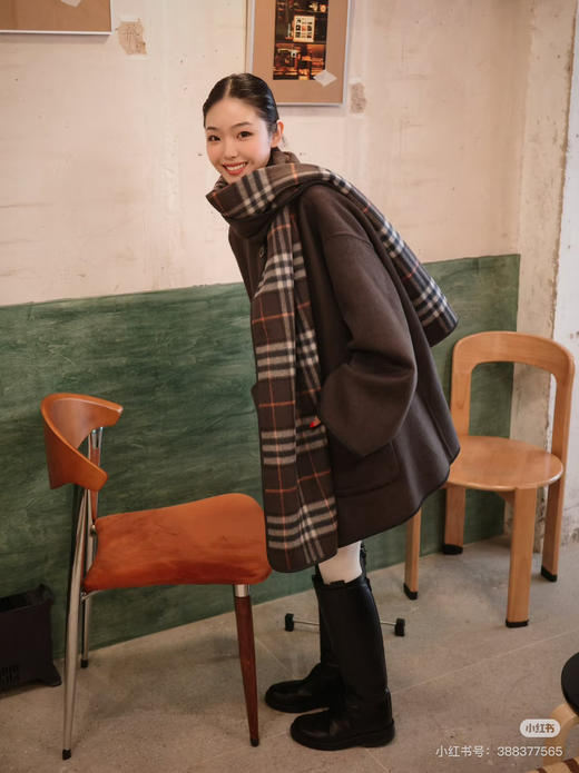 原单双面可穿❗️Fabriqu*e泰晤士双生格纹带围巾羊绒羊毛毛呢斗篷大衣111711 商品图8