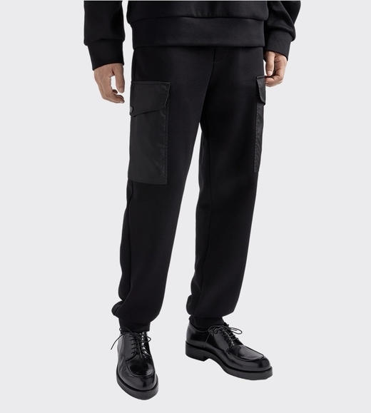 Pr@da，男士侧口袋棉质加绒卫裤。   灰色。黑色 商品图1