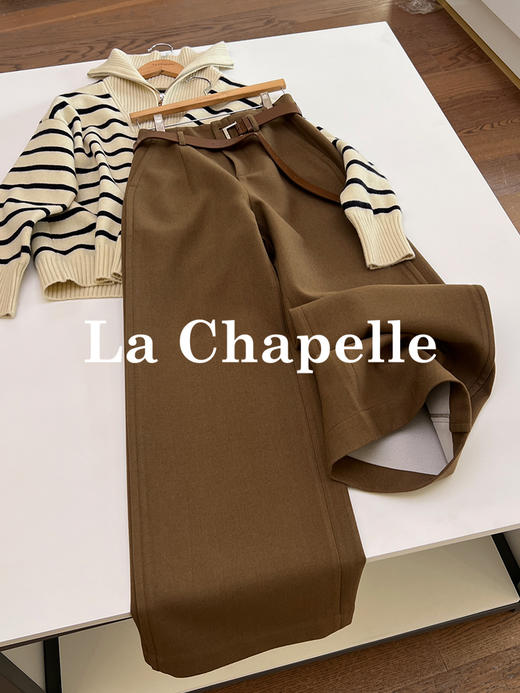 会员福利【高支斜纹+久坐顺直】拉夏贝尔/La Chapelle高腰微廓显瘦直筒裤~质感百搭加厚休闲裤（含腰带） 商品图3