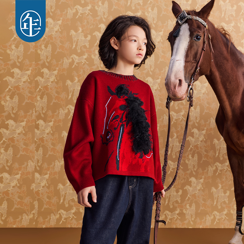 徐悲鸿联名年衣童装女童亲子毛衣冬儿童针织衫打底鸿运当头毛衣