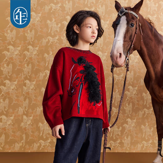 徐悲鸿联名年衣童装女童亲子毛衣冬儿童针织衫打底鸿运当头毛衣 商品图0