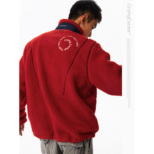 CryingCenter漩涡刺绣复古立领羊羔绒拼色夹克加厚冬季保暖外套 商品图2