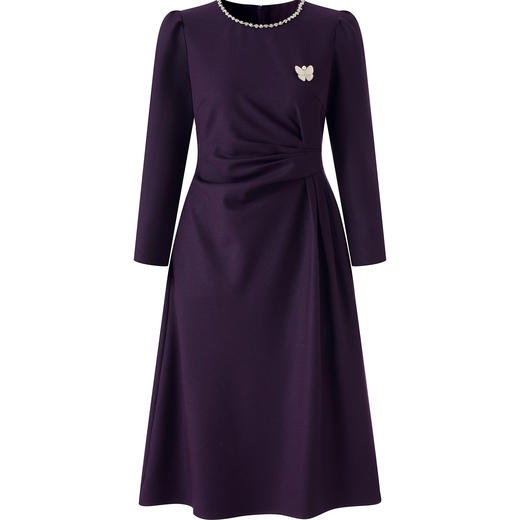 「高货wl」全新升级【铂金会员330/天猫449/差价119】(03059)洛诗琳气质通勤钉珠连衣裙2025秋冬新款褶皱修身收腰A字裙 商品图2