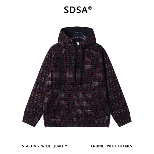 WY1433SDSA男士秋冬新款痞帅男装高街风彩色格纹绒毛抽绳连帽卫衣百搭 商品图1