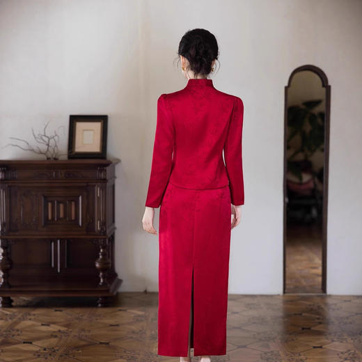 WC9538新式旗袍2025秋冬中国风优雅气质长款针织提花显瘦修身连衣裙套装 商品图1