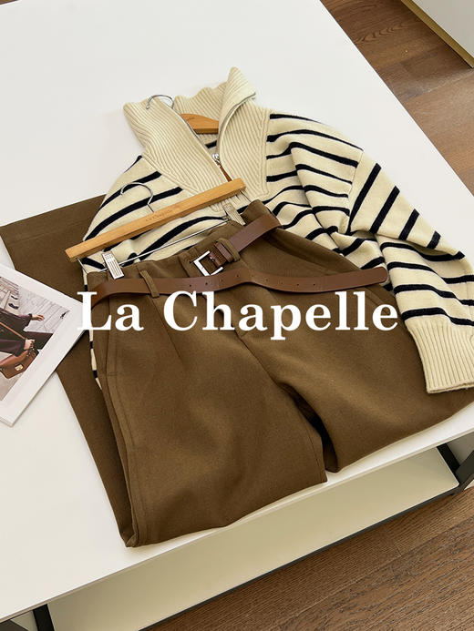 会员福利【高支斜纹+久坐顺直】拉夏贝尔/La Chapelle高腰微廓显瘦直筒裤~质感百搭加厚休闲裤（含腰带） 商品图4