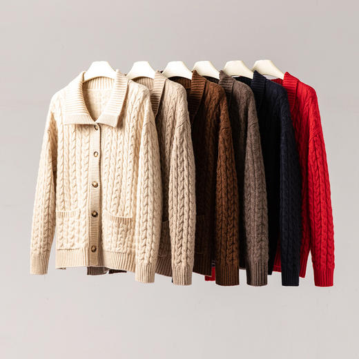 重磅保暖王~康赛妮100纯山羊绒开衫女立领毛衣加厚外套 商品图2