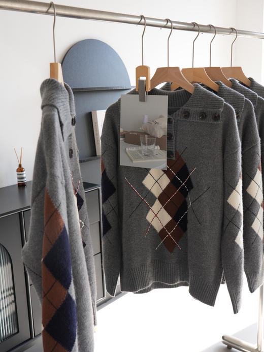 F**E家同款复古菱格提花羊毛针织混纺毛衣 商品图14