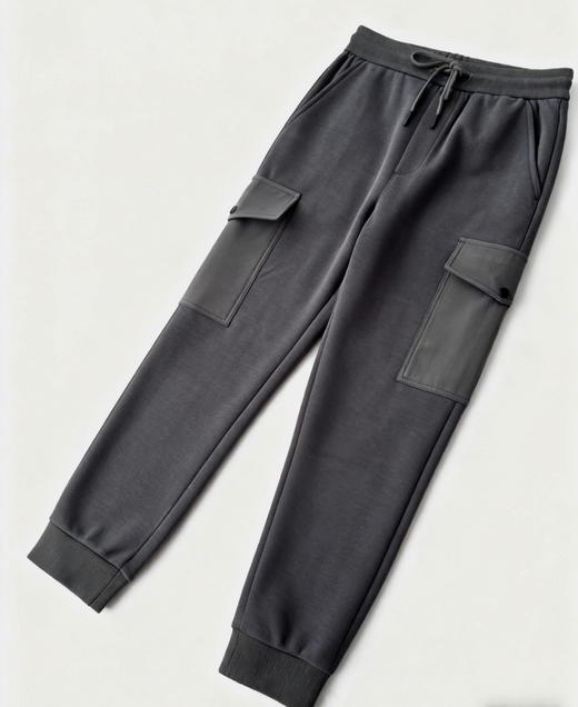 Pr@da，男士侧口袋棉质加绒卫裤。   灰色。黑色 商品图6