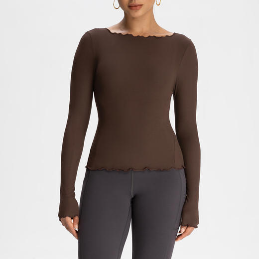 跃牌【倚窗听雨】Athena lulu兰精莫代尔瑜伽服女紧身波浪边跑步健身长袖上衣T恤CX139 商品图1