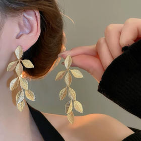 精致立体叶子金属纹理雕刻银针耳环-纪念日百货门店同款167796303