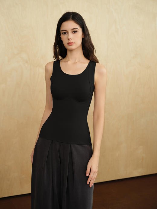 官网690！爱家免穿文胸山羊绒桑蚕丝一体绒保暖背 固定杯双面磨毛带胸垫打底心女 商品图9