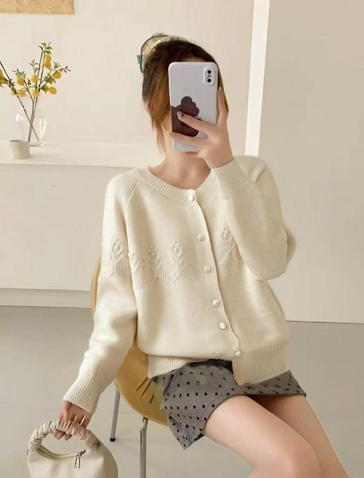 【韩系毛衣】2025立体花针织开衫圆领宽松毛衣-喜出 商品图0