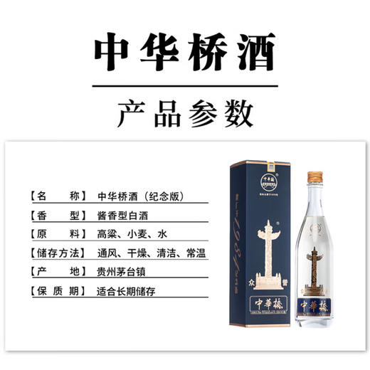 【中華橋酒（纪念版1箱）53 度酱香型白酒】 酒花持久挂杯明显 纯粮固态酿造 500ml*6瓶/箱 商品图6