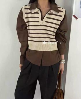 【韩系毛衣】ME TOWN'S S386假两件针织拼衬衫毛衣-喜出