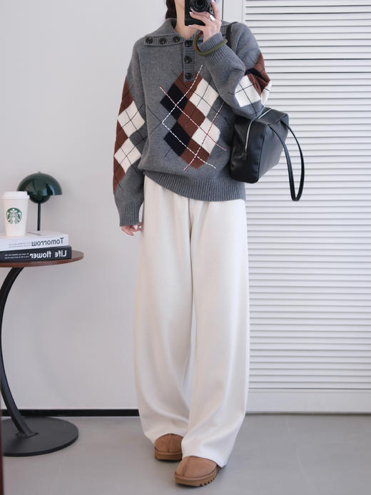 F**E家同款复古菱格提花羊毛针织混纺毛衣 商品图10