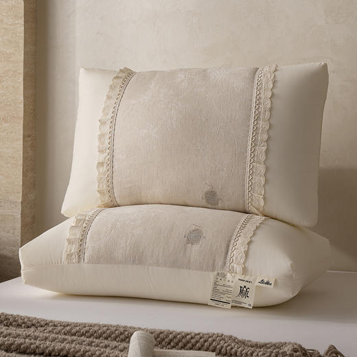 自然醒白云织梦亚麻枕棉麻高低枕芯花边亚麻刺绣枕头XK 商品图0