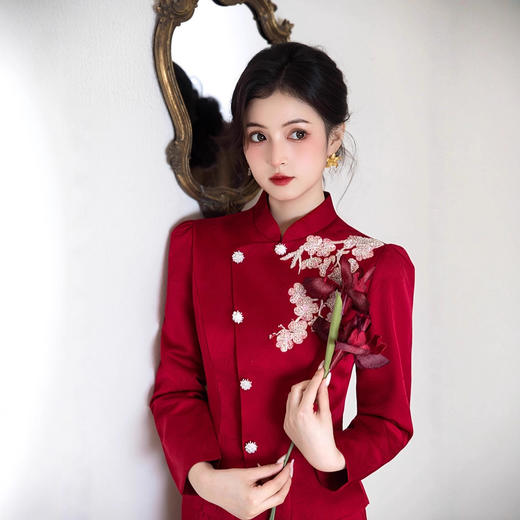 WC9538新式旗袍2025秋冬中国风优雅气质长款针织提花显瘦修身连衣裙套装 商品图4