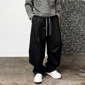 徐太浪【褶皱感 松紧腰】加绒休闲裤男秋冬款宽松直筒阔腿裤长裤