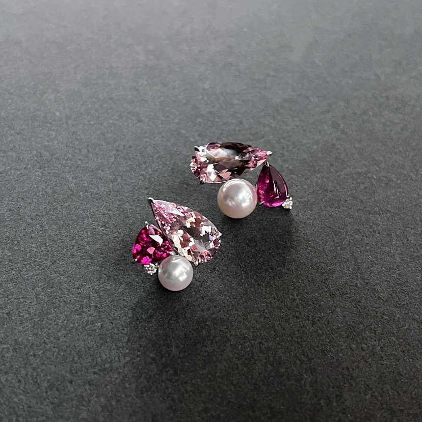 BY EVITA系列 18K镶钻石、摩根石、碧玺和珍珠 耳钉