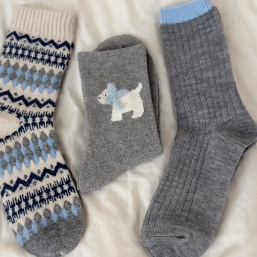 超值3双！【趣味个性图案❗️柔软亲肤材质】灰蓝羊毛袜子女中筒袜秋冬季加厚保暖ins韩版小红书同款堆堆棉袜。ja 商品图3