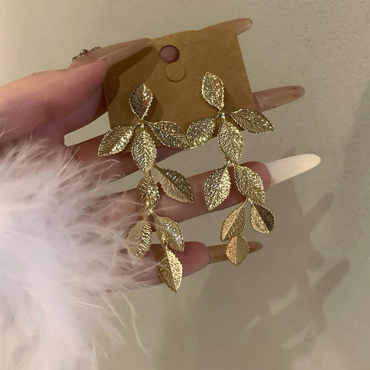 精致立体叶子金属纹理雕刻银针耳环-纪念日百货门店同款167796303 商品图2