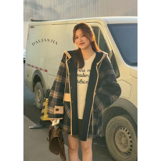 25AW上新 佳佳同款【芬兰周末】连帽双面可穿格纹呢子外套百搭宽松韩版 商品图2