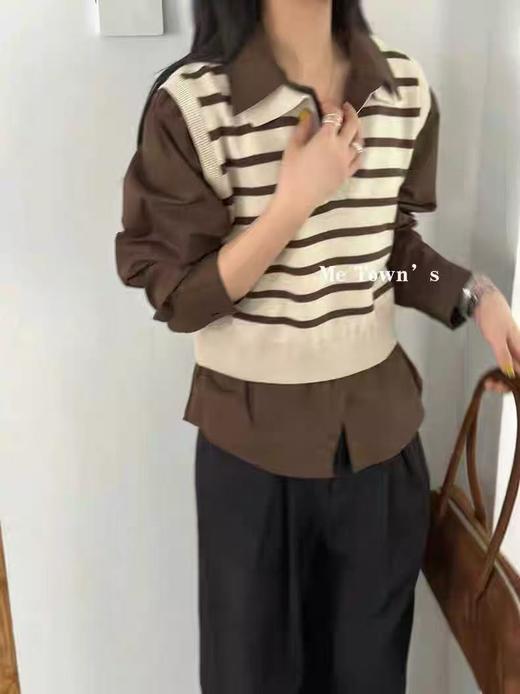 【韩系毛衣】ME TOWN'S S386假两件针织拼衬衫毛衣-喜出 商品图2