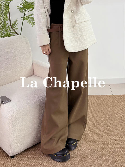 会员福利【高支斜纹+久坐顺直】拉夏贝尔/La Chapelle高腰微廓显瘦直筒裤~质感百搭加厚休闲裤（含腰带） 商品图2