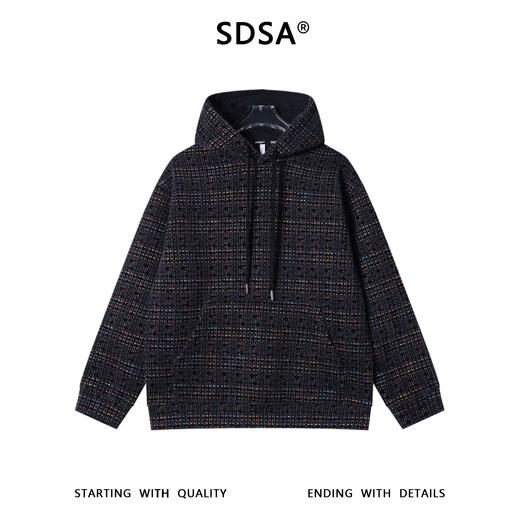 WY1433SDSA男士秋冬新款痞帅男装高街风彩色格纹绒毛抽绳连帽卫衣百搭 商品图1