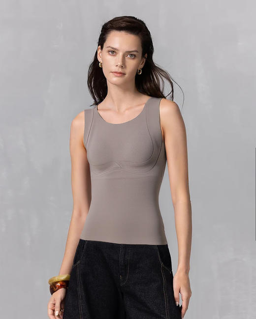 官网690！爱家免穿文胸山羊绒桑蚕丝一体绒保暖背 固定杯双面磨毛带胸垫打底心女 商品图5